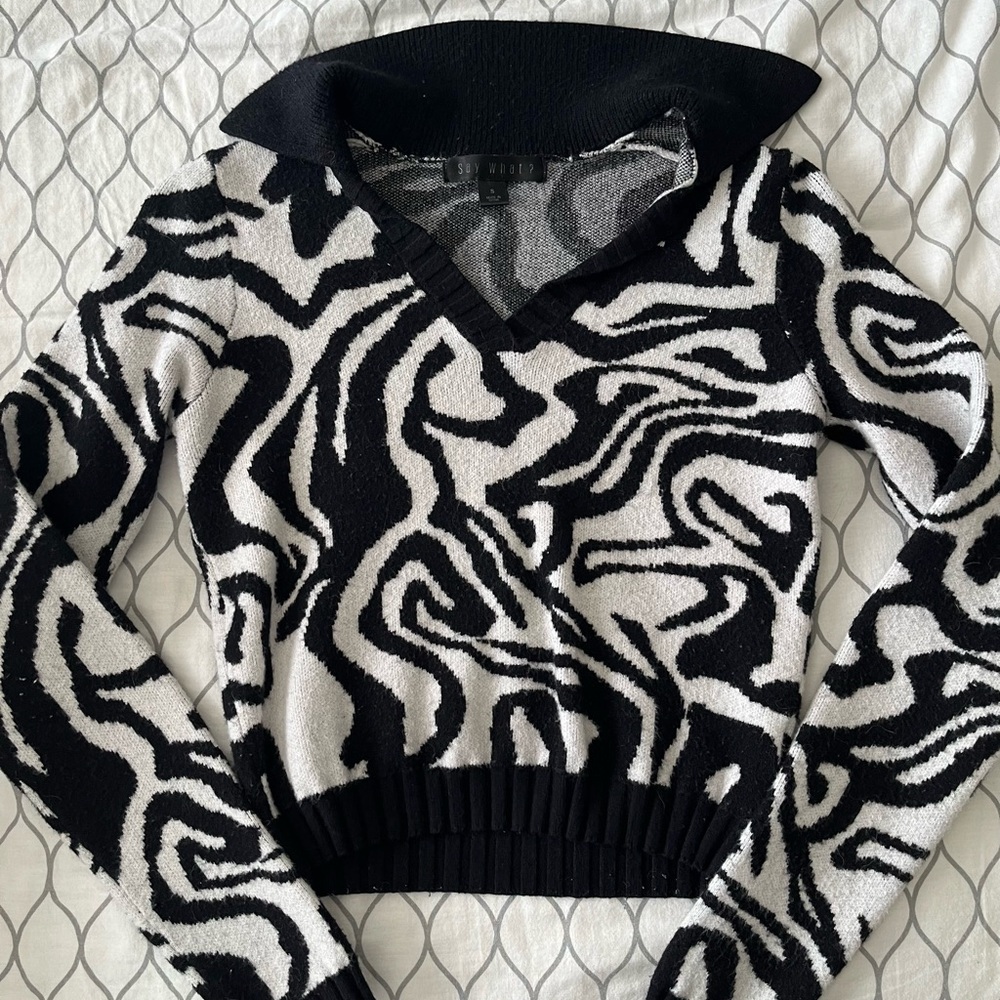 Say What? Black and White V-Neck Sweater